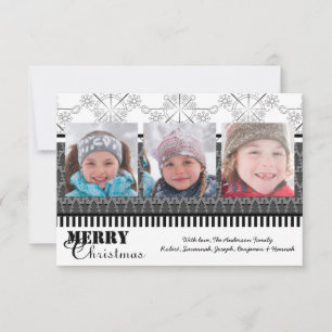 Carte de Noël 3x5 - 3 Photos Moderne Noir & Blanc