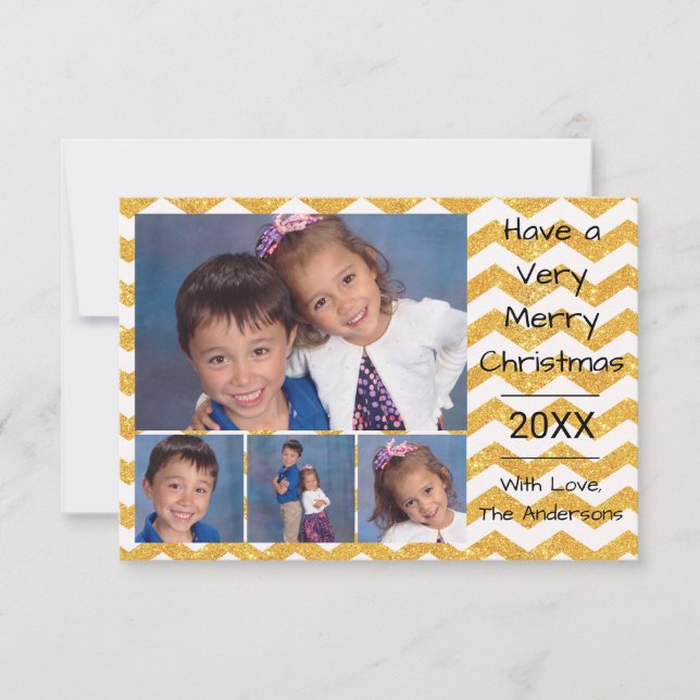 Carte de Noël 3x5 Chevron Or Faux 4 Photos (Devant)