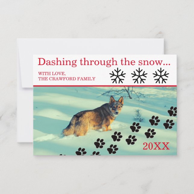 Carte de Noël 3x5 - Chien se précipitant dans la n (Devant)