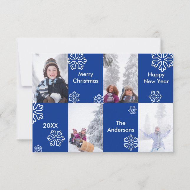 Carte de Noël 3x5 - Fond bleu avec 4 photos (Devant)