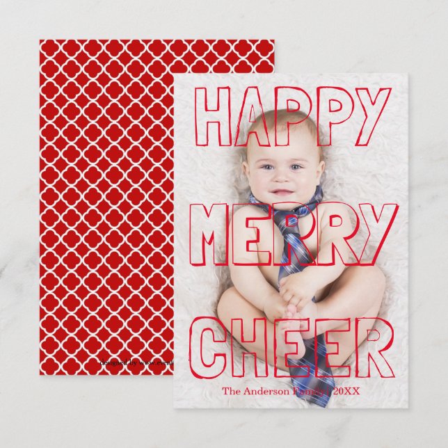 Carte de Noël 3x5 - Joyeux Bloc Rouge (Devant / Derrière)