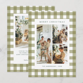 Carte de Noël 4 Photos Budget Gingham Carreaux Ver