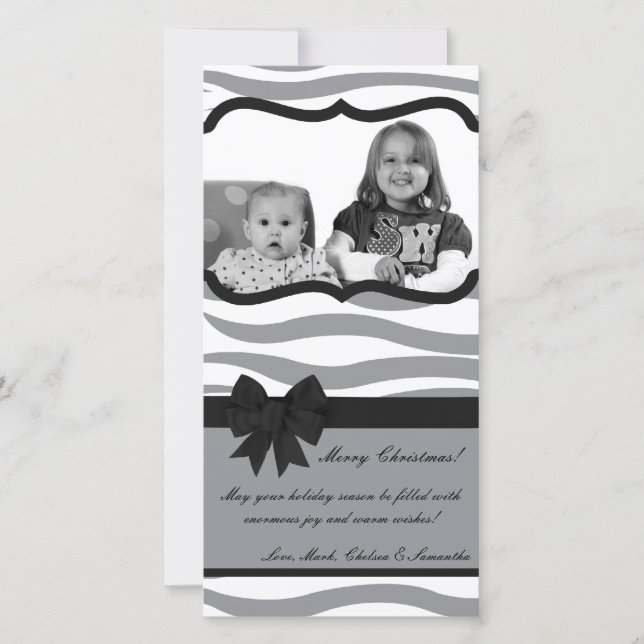 Carte de Noël 4x8 Gris noir Zèbre Prin PHOTO (Devant)