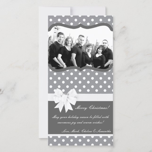 Carte de Noël 4x8 rose chaud noir Polka point phot (Devant)