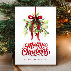 Carte de Noël à aquarelle botanique végétation Joy