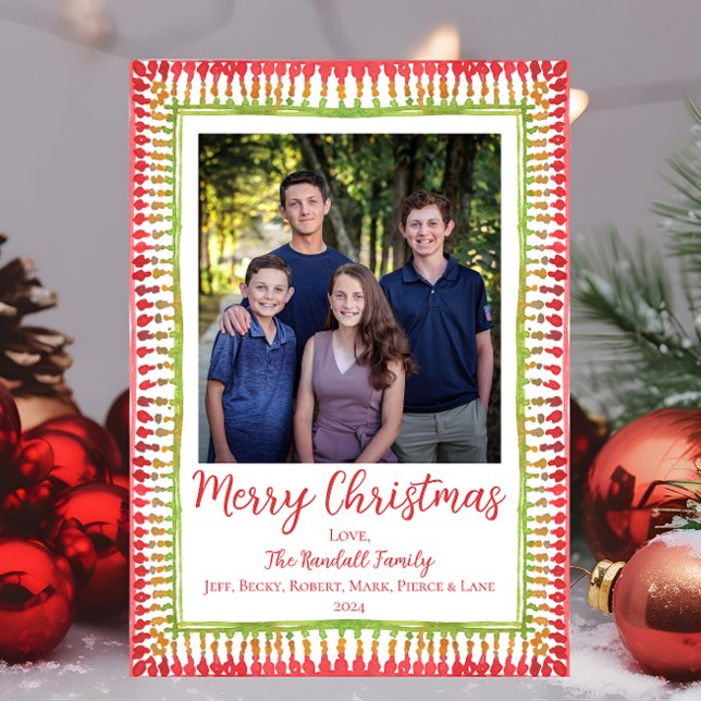 Carte de Noël à cadre peint rouge et vert, Fêtes  (Créateur téléchargé)