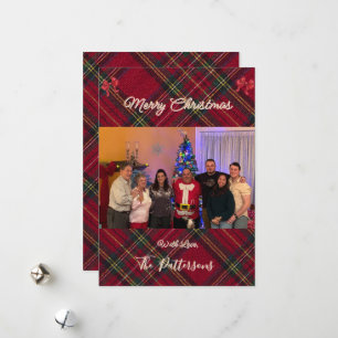 Carte de Noël à carreaux avec photo de famille