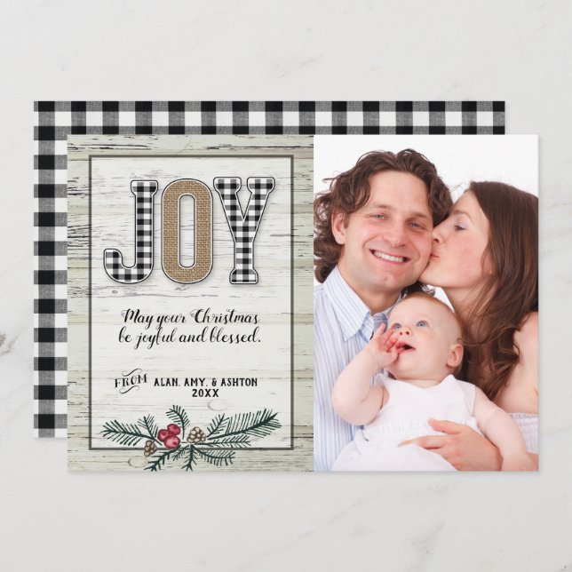 Carte de Noël à carreaux buffle Maison de campagne (Devant / Derrière)