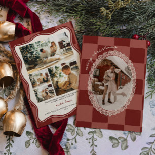 Carte de Noël à carreaux en dentelle Cottagecore