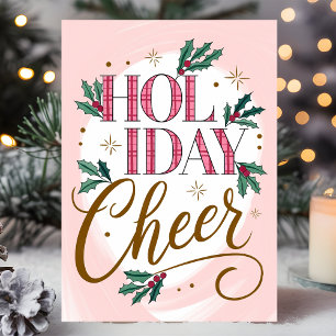 Carte de Noël à carreaux et au houx