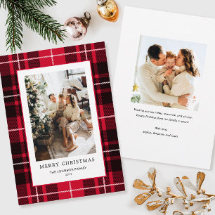 Carte de Noël à carreaux Famille Photo Rustique Ta