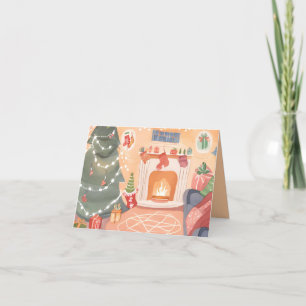 Carte de Noël à cheminée à l'aquarelle