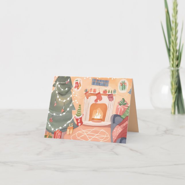 Carte de Noël à cheminée à l'aquarelle (Devant)