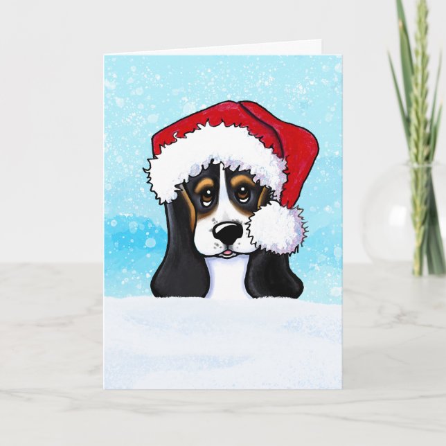 Carte de Noël à chiot Basset Hound (Devant)