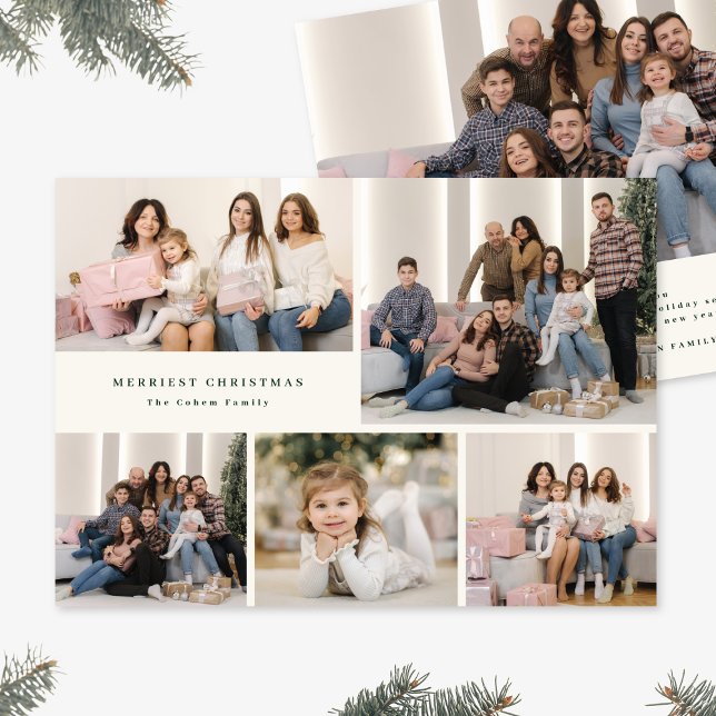 Carte de Noël à cinq photos avec script vert Joyeu (Créateur téléchargé)