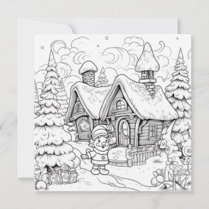 Carte de Noël à colorier Enfants Elf Village Neige