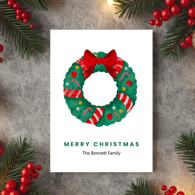Carte de Noël à couronne aquarelle verte (Créateur téléchargé)