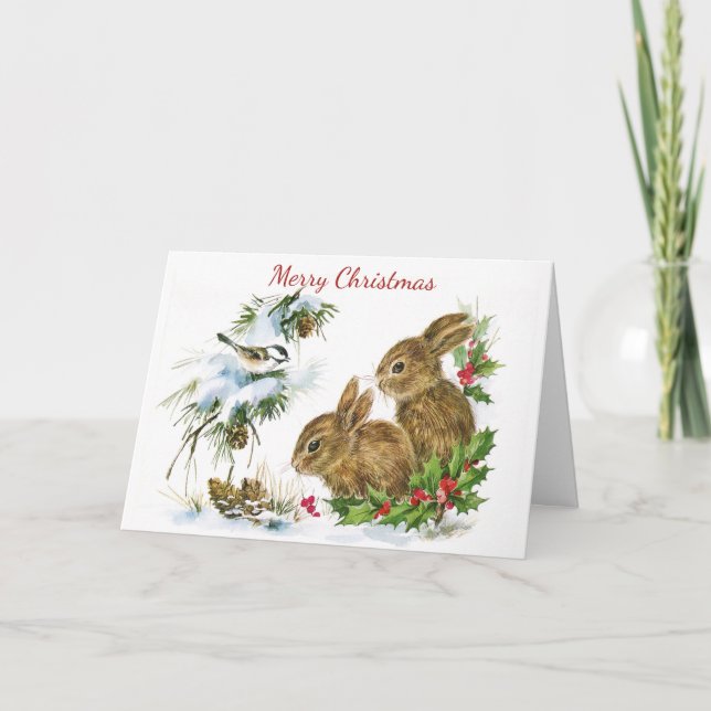 Carte de Noël à deux lapins (Devant)