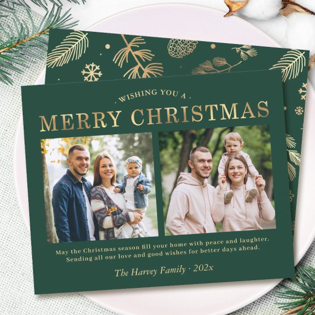 Carte de Noël à deux photos en or vert (Créateur téléchargé)