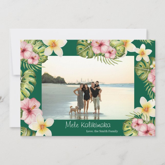 Carte de Noël à fleurs hawaïennes Mele Kalikimaka (Devant)