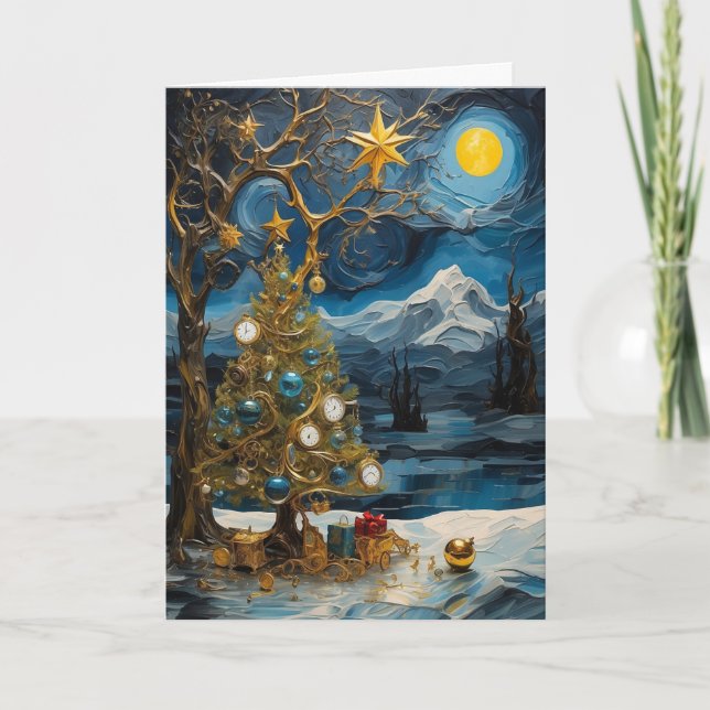 Carte de Noël à horloge étoilée | Heure Abstraite (Devant)