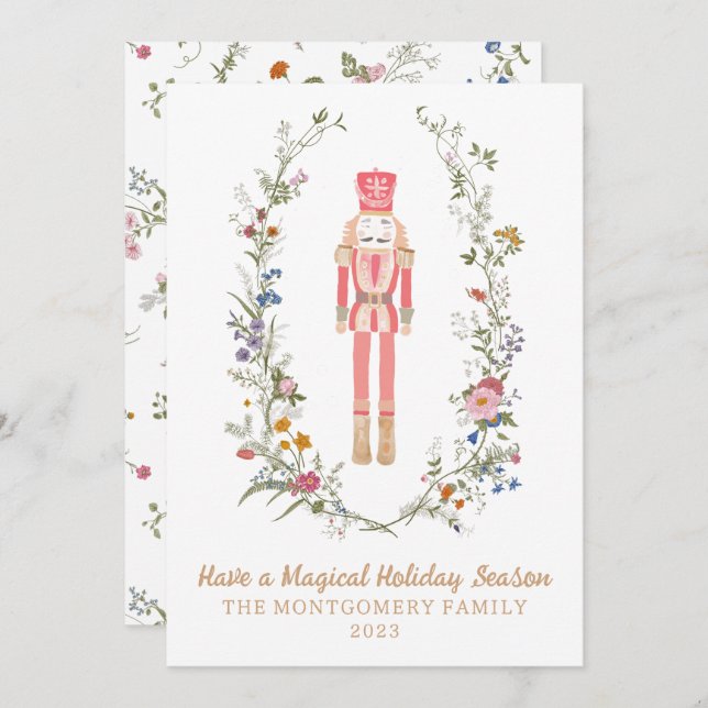 Carte de Noël à la fleur de ballet rose (Devant / Derrière)