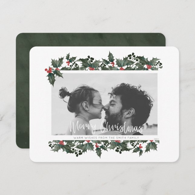 Carte de Noël à la frontière Holly (Devant / Derrière)