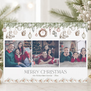 Carte de Noël à l'aquarelle avec 3 photos élégante