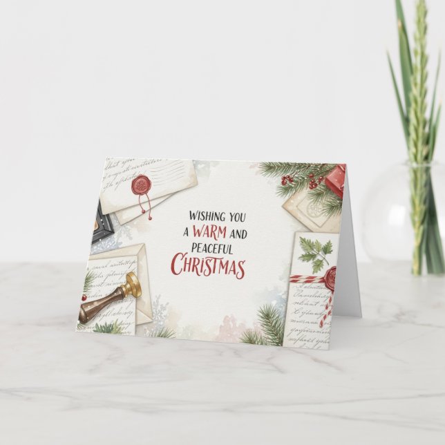 Carte de Noël à l'aquarelle avec bureau pour lettr (Devant)