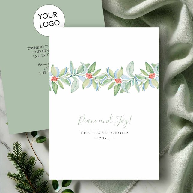 Carte de Noël à l'aquarelle avec houx et baies (Business Christmas cards watercolor botanical design by Victoria Grigaliunas of Do Tell A Belle)