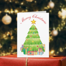 Carte de Noël à l'aquarelle avec un arbre de Noël