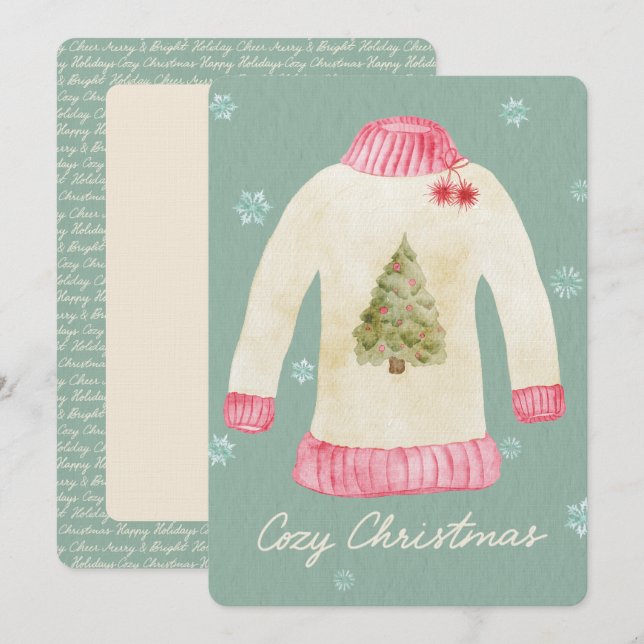 Carte de Noël à l'aquarelle avec un pull confortab (Devant / Derrière)