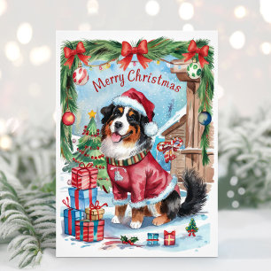 Carte de Noël à l'aquarelle Chien de montagne bern