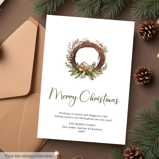 Carte de Noël à l'aquarelle Couronne de Pin Scandi (Scandinavian Pine Wreath Watercolor Christmas Card

)