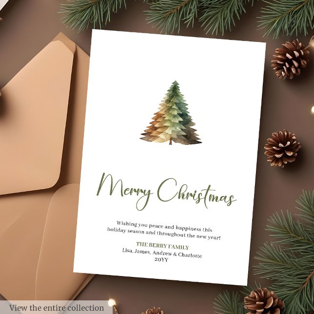 Carte de Noël à l'aquarelle Couronne de Pin Scandi (Scandinavian Pine Wreath Watercolor Christmas Card

)