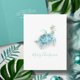 Carte de Noël à l'aquarelle de la tortue de mer de