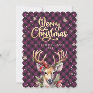 Carte de Noël à l'aquarelle de renne violet