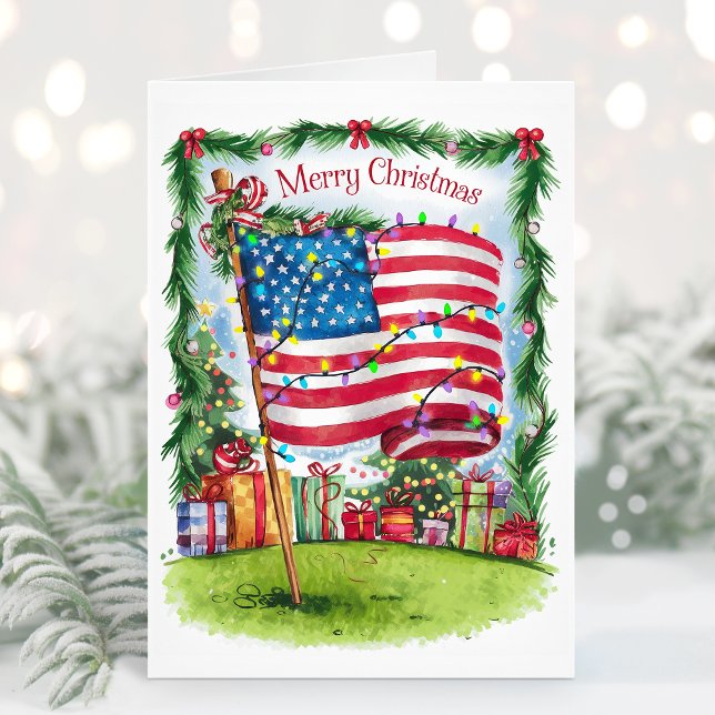 Carte de Noël à l'aquarelle Drapeau Patriotique (Créateur téléchargé)