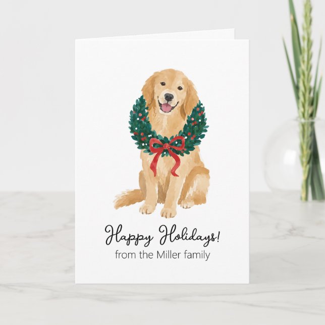 Carte de Noël à l'aquarelle Golden Retriever (Devant)