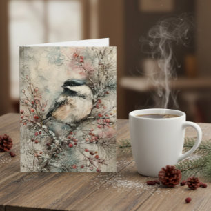 Carte de Noël à l'aquarelle Mésange de l'hiver – P