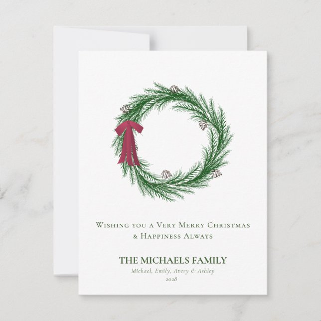 Carte de Noël à l'aquarelle Pin et pommes de pin  (Devant)