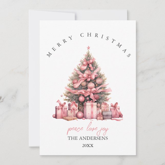 Carte de Noël à l'aquarelle rose (Devant)
