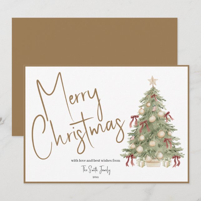 Carte de Noël à l'arbre de Noël à l'aquarelle non- (Devant / Derrière)
