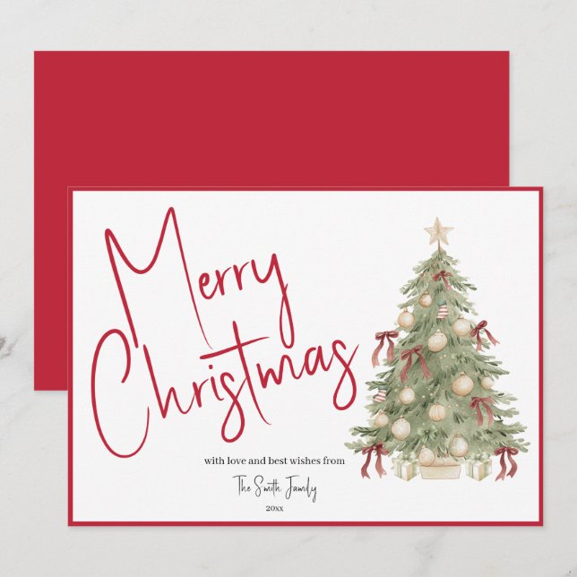 Carte de Noël à l'arbre de Noël à l'aquarelle non- (Devant / Derrière)