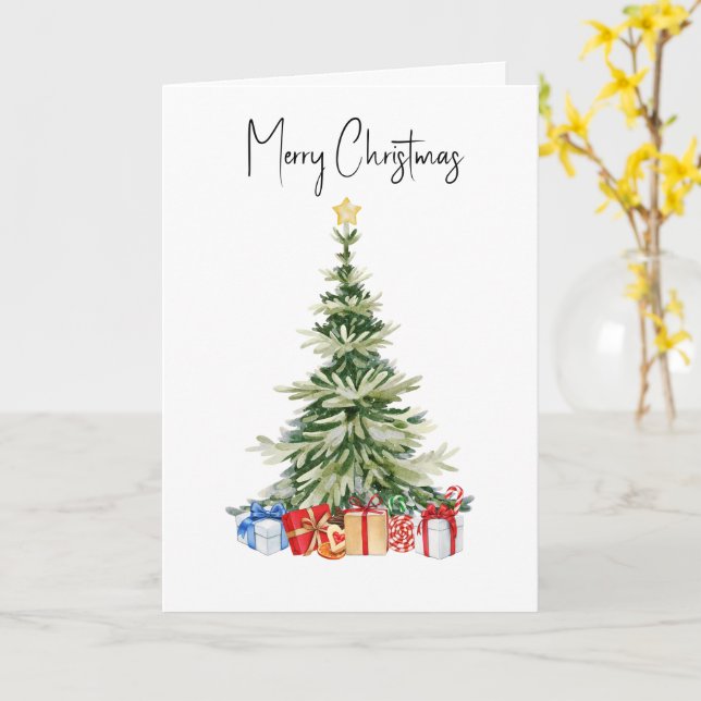 Carte de Noël à l'arbre de Noël aquarelle (Fleur jaune)