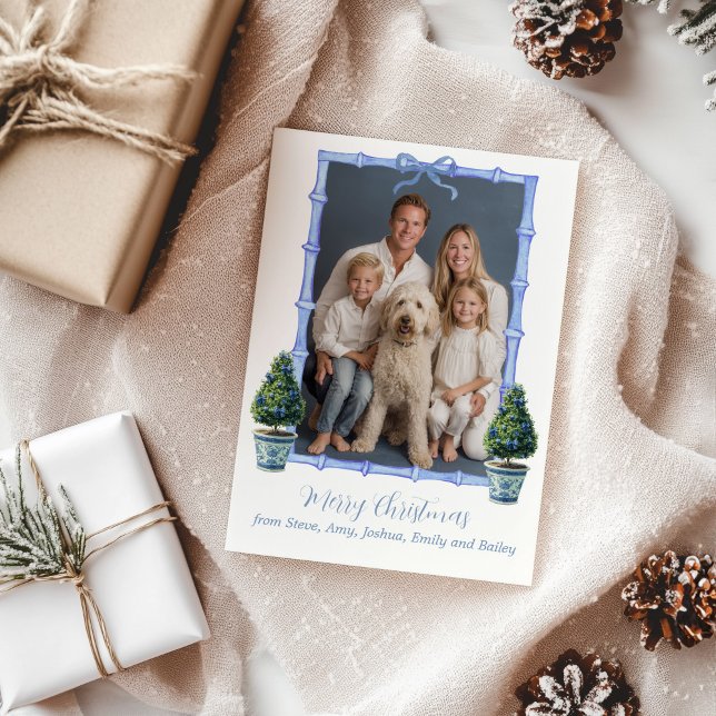 Carte de Noël à l'arbre en topiaire de style chino (Chinoiserie Topiary Tree Photo Holiday Card)