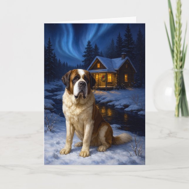 Carte de Noël à l'effigie de Saint-Bernard à poil  (Devant)