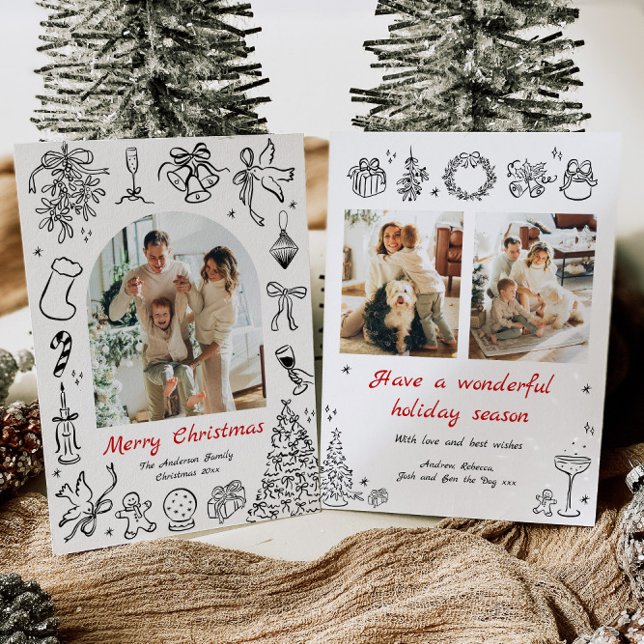Carte de Noël à main dessinée Photo Doodle Holiday (Créateur téléchargé)