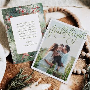 Carte de Noël à motif de houx aquarelle Hallelujah