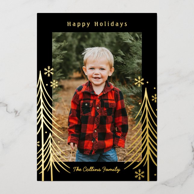 Carte de Noël à motif de scène hivernale avec feui (Recto)